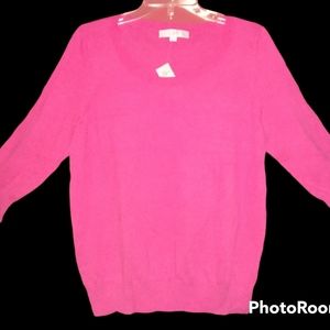Loft Magenta 3/4 Sleeve Large Petite Knit Top NWT